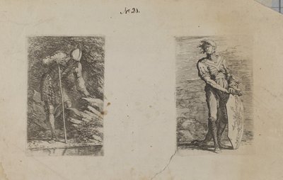 (Figuurisarja) Panssaroitu mies katselee puroon tekijältä Salvator Rosa