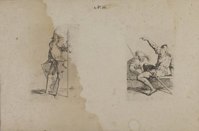 (Figuurisarja) Kypäräpäinen mies, jolla on koristeltu keihäs/Ax) tekijältä Salvator Rosa