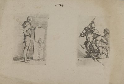 (Figuurisarja) Pitkätukkainen mies, jolla on kyltti kädessään) tekijältä Salvator Rosa
