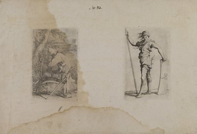 (Figuurisarja) Istuva mies, jolla on teräväkärkinen kypärä) tekijältä Salvator Rosa