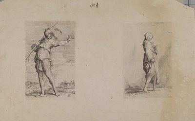 (Figuurisarja) Seisova mies, jolla on höyhenpäähine tekijältä Salvator Rosa