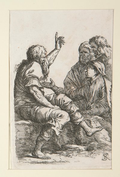 Un vell parlant amb tres menfins tekijältä Salvator Rosa