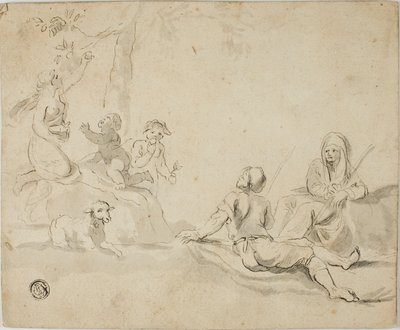 Omenankorjaajat ja lepäävät paimenet tekijältä Salvator Rosa