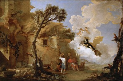 Astree (Astrape) quittant les bergers - Astraean paluu, kirjoittanut Rosa, Salvatore (1615-1673). Öljy kankaalle, n. 1640-1645. Mitat: 139,5x209 cm. Taidehistoriallinen museo, Vienne tekijältä Salvator Rosa