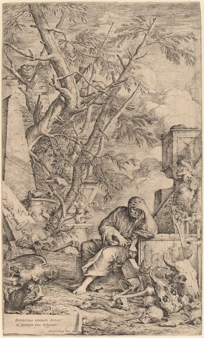 Demokritos meditaatiossa tekijältä Salvator Rosa