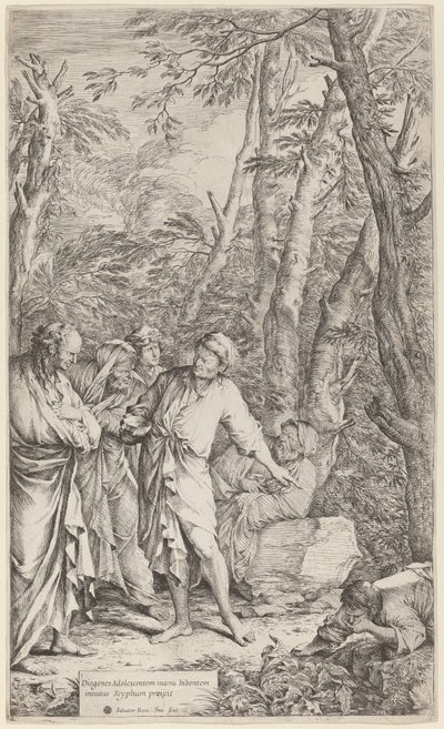 Diogenes heittää pois kulhonsa tekijältä Salvator Rosa
