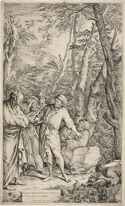 Diogenes heittää pois kulhonsa tekijältä Salvator Rosa