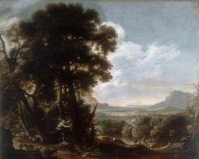 Hermina kaivertaa puuhun nimen Tancredi, Salvatore Rosan teos, joka on konservoitu Galleria Estense Modenassa tekijältä Salvator Rosa