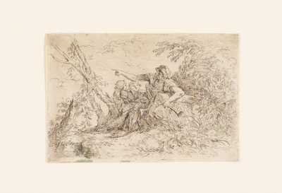 Paimen ja kaksi lasta maisemassa tekijältä Salvator Rosa