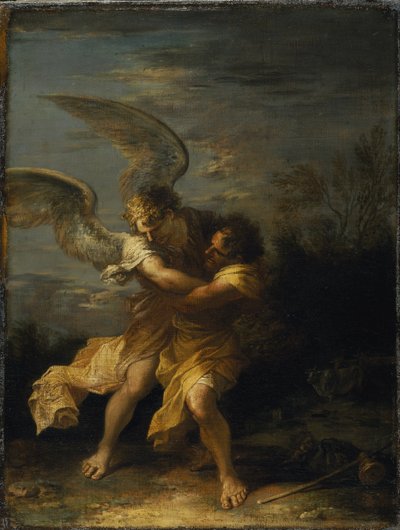 Jaakob painii enkelin kanssa (öljy kankaalle) tekijältä Salvator Rosa