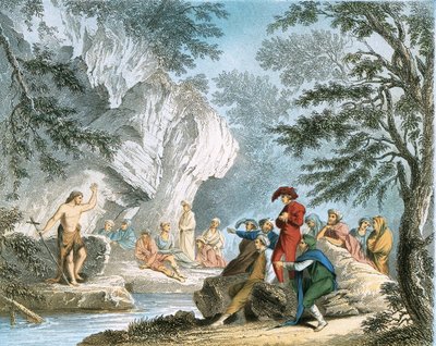 Johannes Kastaja saarnaa erämaassa tekijältä Salvator Rosa