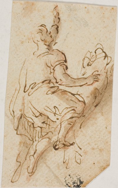 Mies kiinnittämässä leijonaa tekijältä Salvator Rosa