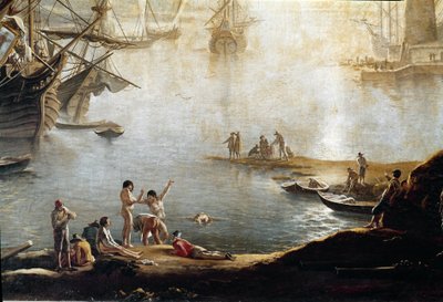 Sataman venesatama, yksityiskohta (öljy kankaalle tekijältä Salvator Rosa