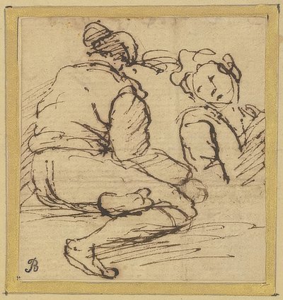 Istuva mies ja puolihahmo tekijältä Salvator Rosa