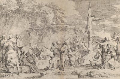 Tyrannin Polycratesin ristiinnaulitseminen persialaisten vangitsemisen jälkeen, n. 1662. tekijältä Salvator Rosa