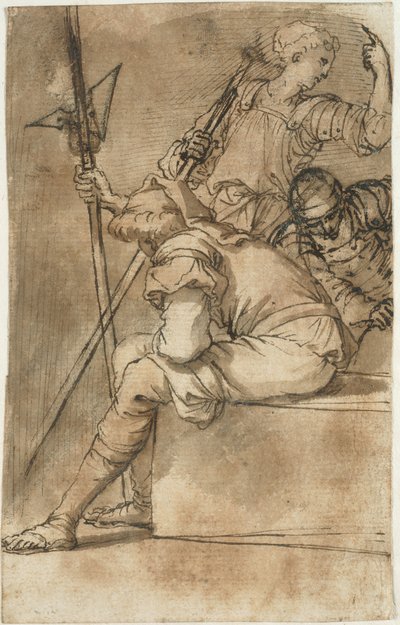 Kolme sotilasta lepäämässä tekijältä Salvator Rosa