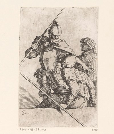 Kaksi sotilasta ja hahmo turbaanilla Pienet hahmot (sarjan nimi) Figuriini (sarjan nimi) tekijältä Salvator Rosa