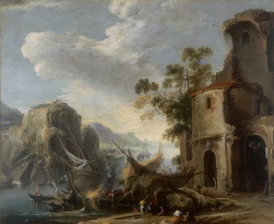 Näkymä lahdelle, Salvatore Rosan työ, konservoitu Galleria Estense Modenassa tekijältä Salvator Rosa