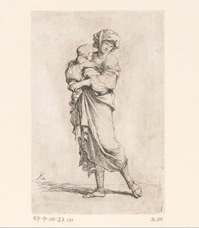 Nainen lapsen kanssa Pienet hahmot (sarjan nimi) Figuriini (sarjan nimi) tekijältä Salvator Rosa