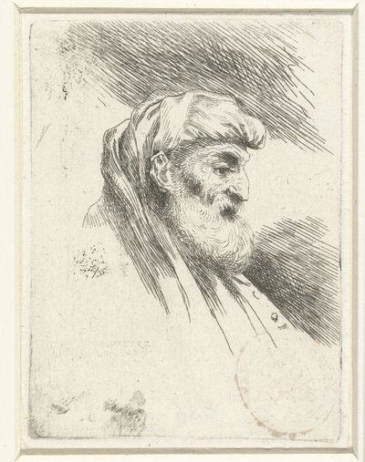 Vanhan miehen pää, jolla on parta Pieni tutkimus päistä itämaisilla päähimmeillä (sarjan nimi) tekijältä Salvatore Castiglione (signed by artist)
