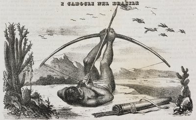 Caboclo-mies jousilla ja nuolilla, Brasilia, litografia Salvatore Puglia Poliorama Pittorescosta, n:o 41, 18. toukokuuta tekijältä Salvatore Puglia