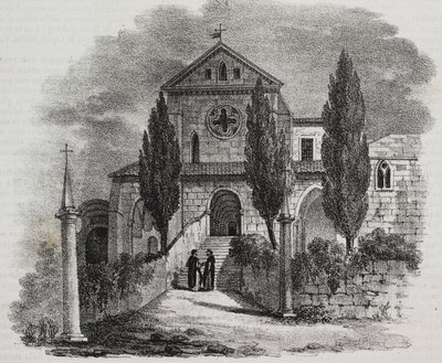 Casamari-luostari, Veroli, Lazio, Italia, litografia Salvatore Puglia Poliorama Pittorescosta, n:o 47, 1. heinäkuuta tekijältä Salvatore Puglia