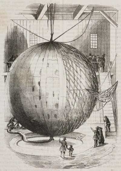 Balão de ar quente de cobre inventado por Edmond Marey-Monge, França, litografia de Salvatore Puglia de Poliorama Pittoresco, n 41, 18 de maio finlandês tekijältä Salvatore Puglia
