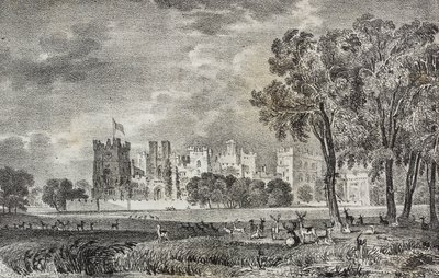 Raby Castle, Durham, Englanti, Iso-Britannia, Salvatore Puglian litografia Poliorama Pittorescosta, n:o 42, 27. toukokuuta tekijältä Salvatore Puglia
