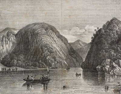 Rogersin kulku Lake Georgessa, Yhdysvalloissa, Salvatore Puglian litografia Poliorama Pittorescosta, n:o 33, 25. maaliskuuta tekijältä Salvatore Puglia