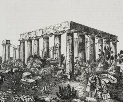 Apollon temppeli Panellenius-vuorella, Kreikka, Salvatore Puglian litografia Poliorama Pittorescosta, n:o 40, 14. toukokuuta tekijältä Salvatore Puglia