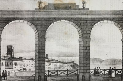 Näkymä Chietille Piazza Grandelta, Italiasta, Salvatore Puglian litografia Poliorama Pittorescosta, n:o 2, 21. elokuuta tekijältä Salvatore Puglia