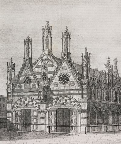 Näkymä Santa Maria della Spinan kirkolle Pisassa, Toscanassa, Italiassa, Salvatore Puglian litografia Poliorama Pittorescosta, n:o 34, 29. maaliskuuta tekijältä Salvatore Puglia