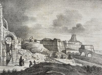Näkymä Crotonesta, Calabria, Italia, Salvatore Puglian litografia Poliorama Pittorescosta, n:o 51, 29. heinäkuuta tekijältä Salvatore Puglia