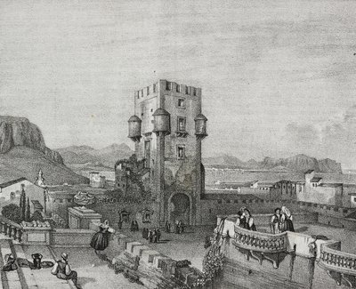 Buteran prinssin huvila Bagheriassa, Palermossa, Sisiliassa, Salvatore Puglian litografia Poliorama Pittorescosta, n:o 3, 28. elokuuta tekijältä Salvatore Puglia