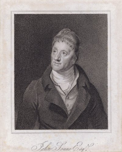 Sir John Soane, englantilainen arkkitehti ja keräilijä (kaiverrus) tekijältä Samuel (after) Drummond
