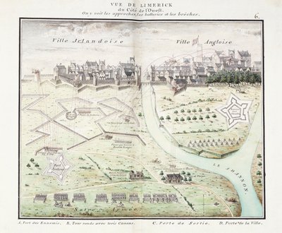 Näkymä Limerickistä, n. 1750 (akvarellipiirrokset) tekijältä Samuel (after) Hobson
