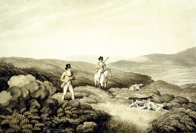 Grouse Shooting, "Ormes Collection of British Fieldsports" -kokoelmasta, kaiverrettu J. Godby ja H. Merke tekijältä Samuel (after) Howitt