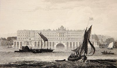 Näkymä Somersetin talolle Thames-joelta, kaiverrettu W.B. Cooke (1778-1855) 1814 (kaiverrus) tekijältä Samuel (after) Owen