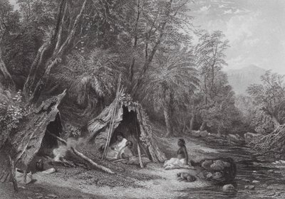 Australia: Native Encampment (kaiverrus). tekijältä Samuel (after) Prout