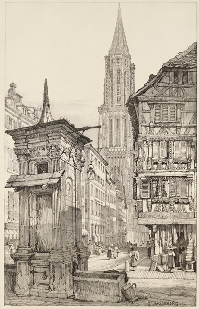 Rue Mercière ja Strasbourgin katedraalin länsirintama tekijältä Samuel (after) Prout
