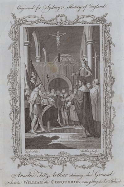 Anselm Fitz-Arthur vaati maan, jonne William Valloittaja haudattiin (kaiverrus) tekijältä Samuel (after) Wale