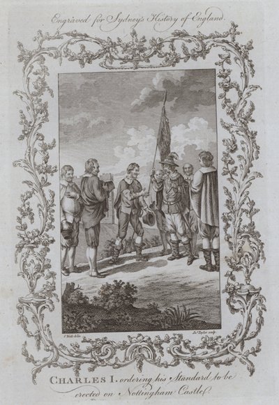 Charles I määräsi Standardinsa pystytettäväksi Nottinghamin linnaan (kaiverrus) tekijältä Samuel (after) Wale