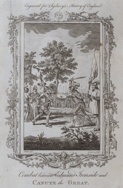 Edmund Ironsiden ja Canute the Greatin välinen taistelu (kaiverrus) tekijältä Samuel (after) Wale