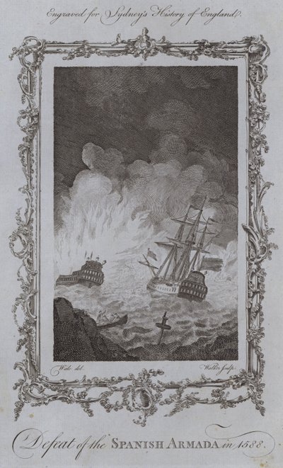 Espanjalaisen Armadan tappio vuonna 1588 (kaiverrus) tekijältä Samuel (after) Wale