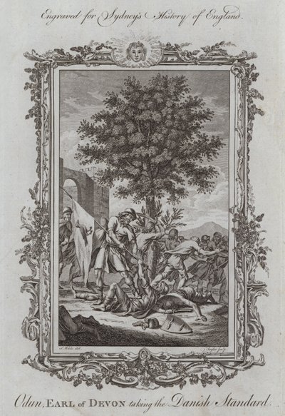 Odun, Earl of Devon ottaa tanskalaisen standardin (kaiverrus) tekijältä Samuel (after) Wale