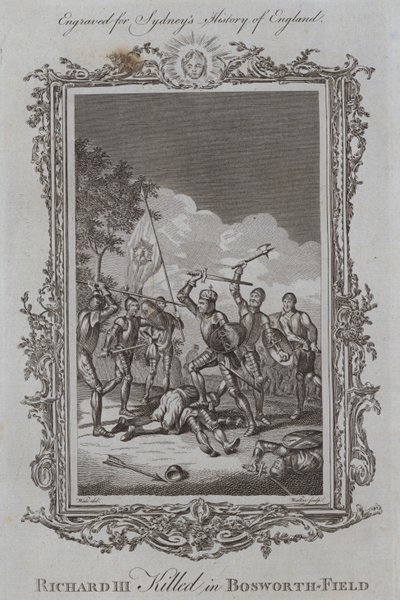 Richard III tapettiin Bosworth-Fieldissä (kaiverrus) tekijältä Samuel (after) Wale