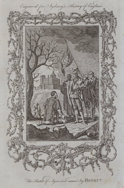Henry V:n nimeämä Agincourtin taistelu (kaiverrus) tekijältä Samuel (after) Wale