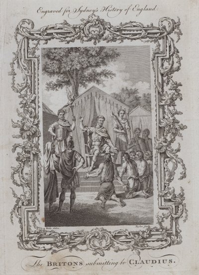 Britit alistumassa Claudiukselle (kaiverrus) tekijältä Samuel (after) Wale
