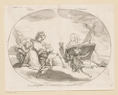 Fides (usko) ja Charitas (rakkaus) Fides et Charitas (otsikko esineessä) Erilaisia ​​malleja (sarjan nimi) Opera Varia Historica, Poetica & Iconologica (sarjan nimi) tekijältä Samuel Bottschild