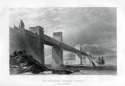 Britannia Tubular Bridge Menain salmen yli, Wales, 1886 tekijältä Samuel Bradshaw